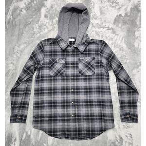 Columbia Short Mens M Gray Black Plaid Flare Gun Stretch Flannel Hoodie Outdoors